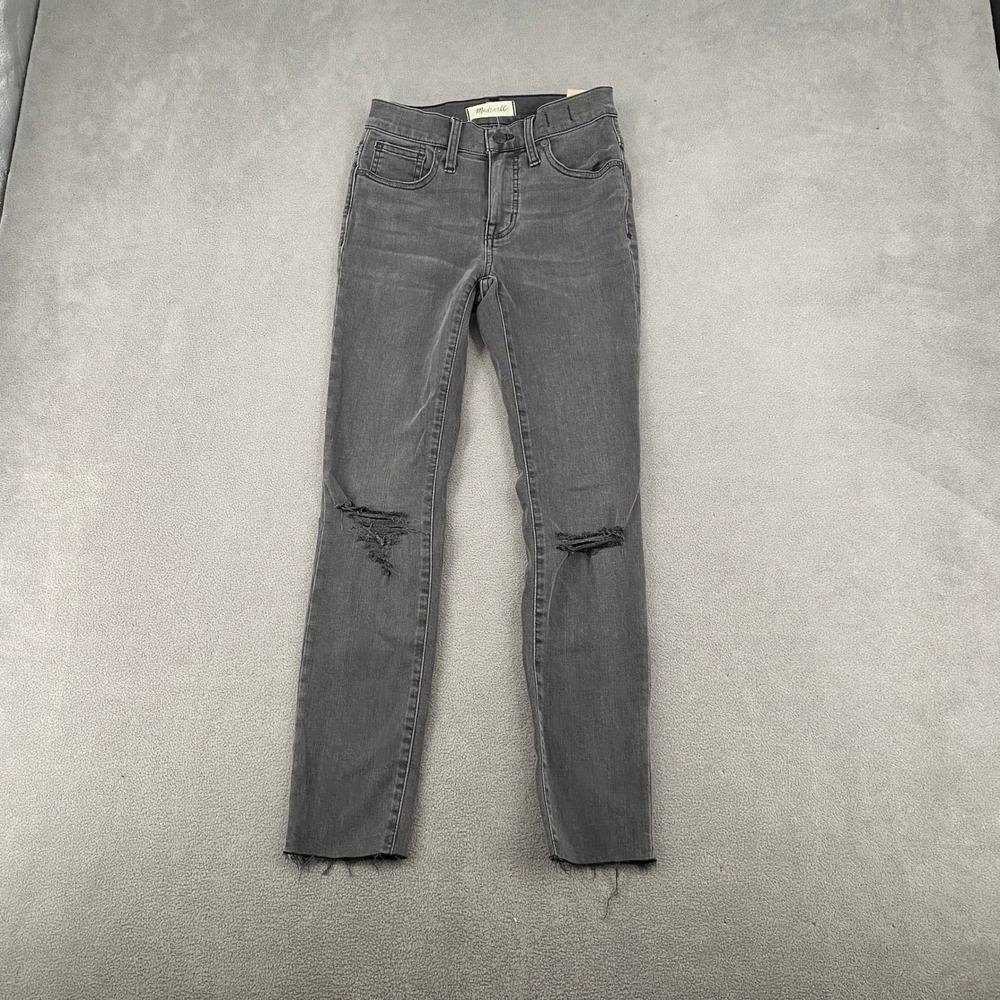 Madewell 9 Mid-Rise Skinny Jeans 23P Distressed Raw em Grey Petite Magic Pockets